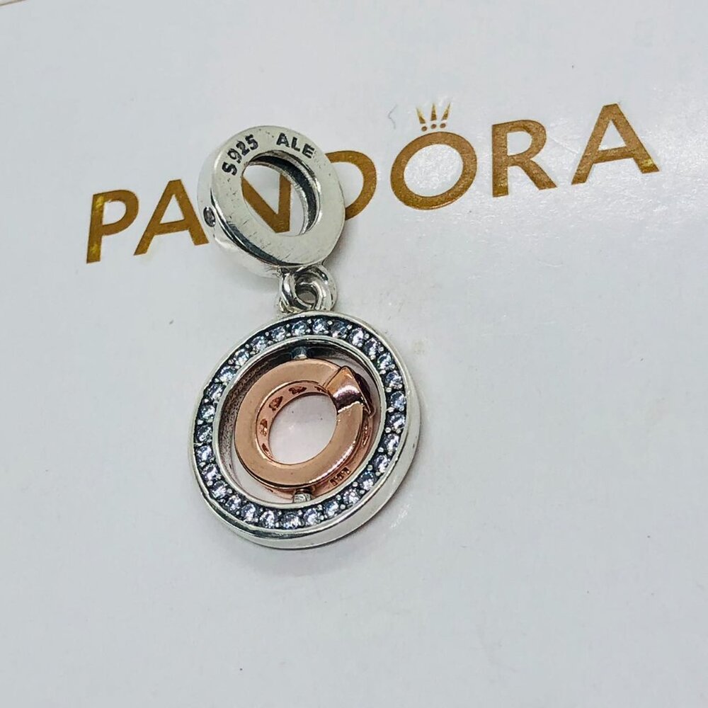 ✨🔥Pandora Signature Two-Tone Logo Circles Dangle Charm - Picture 3 of 3